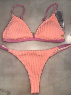Billabong Women’s Pink Peach Textured Thong Bikini Set - Women Swim